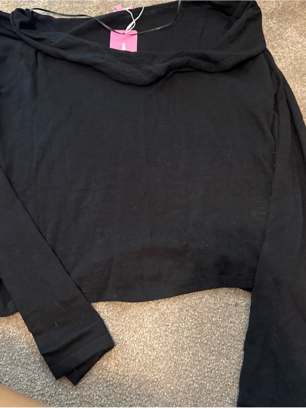 Edikted Black Long Sleeve Cropped Top - Solid Black